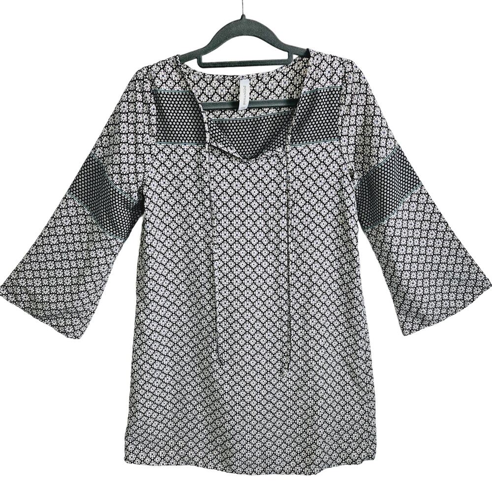 Peppermint Women's S Bell Sleeve Tunic Mixed Abstract Medallion Print Bohemian